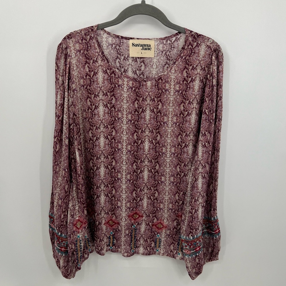 Savanna Jane pink snake print embroidered top